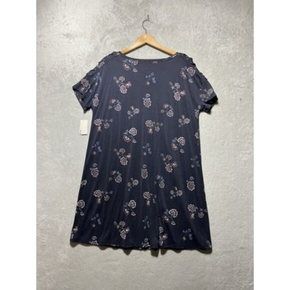NWT Mudd Women's Large Navy Floral Lace Up Drop Shoulder Dress - Picture 7 of 12